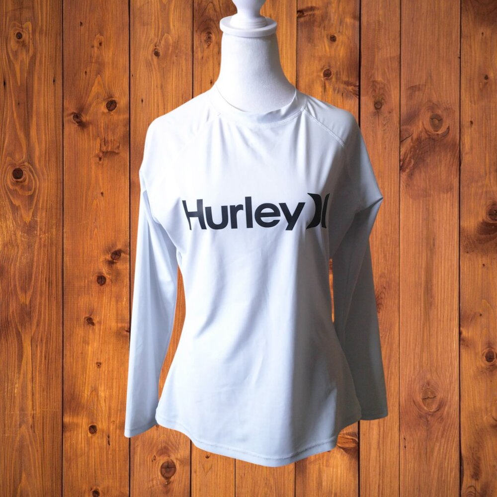 Hurley Women's XL White UPF 50+ Long Sleeve Spellout Logo Front Pullover Outdoor